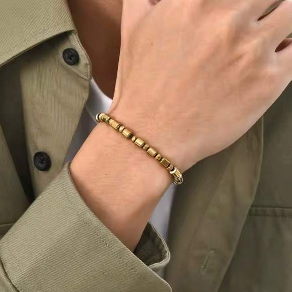 Gold Hematite Beaded Bracelet for Men - Picture 3 of 4